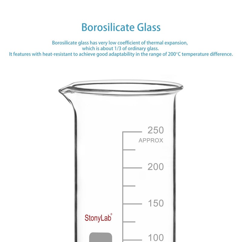 stonylab Borosilicate Glass Graduated Tall Beaker with Pouring Spout, 250 ml - Image 4